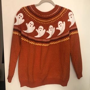 Cozy orange ghost Halloween sweater
